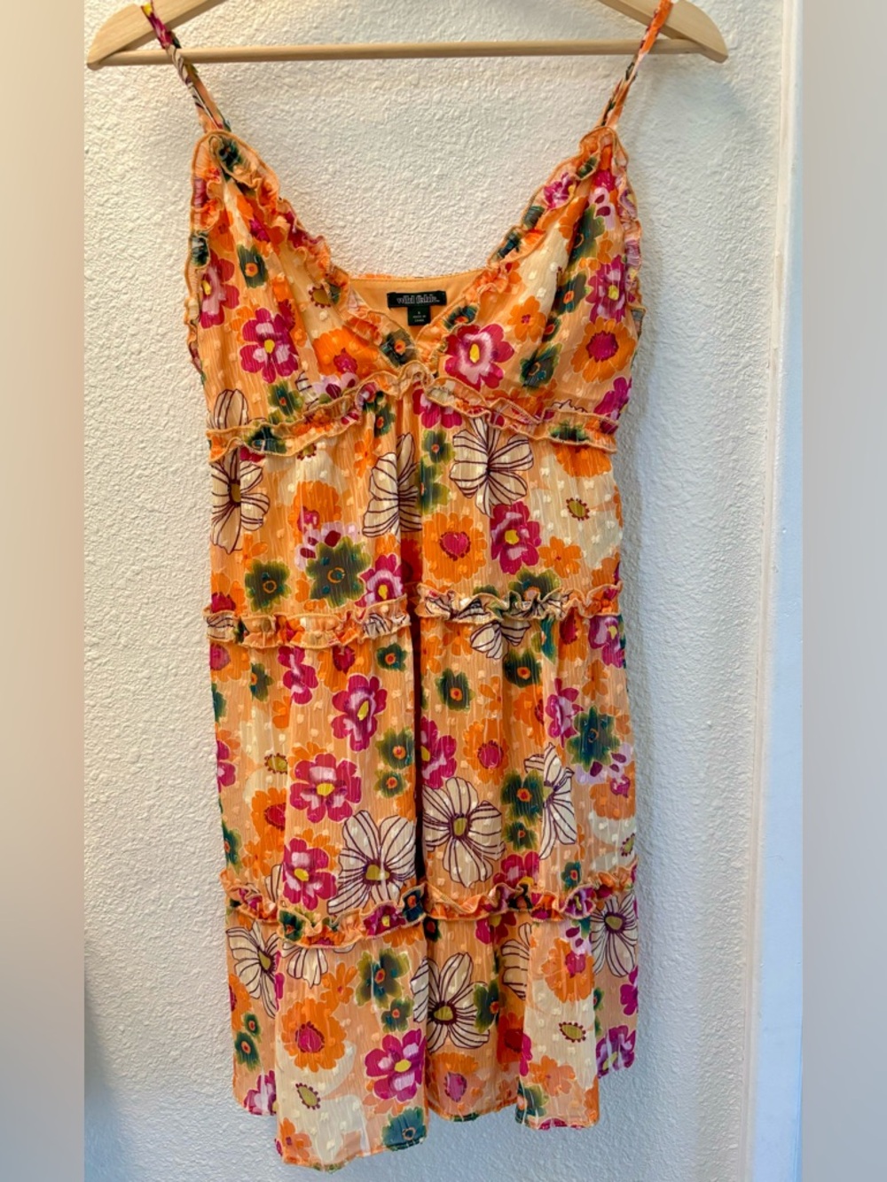wild fable Orange Floral Tiered Slip Dress with Pink & Green Accents